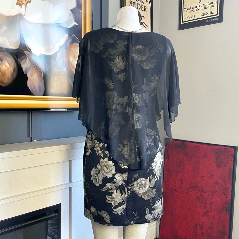 Black Floral Cape Dress - Picture 3 of 4